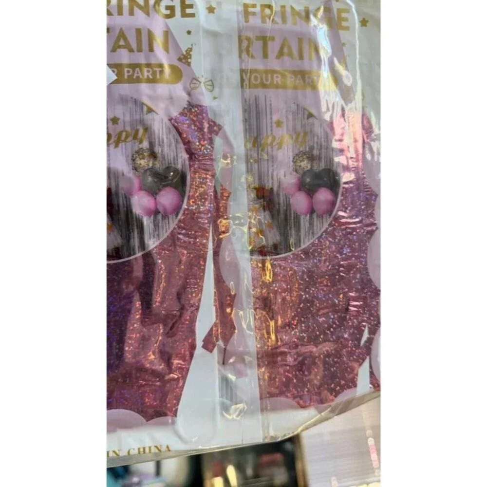 Pink Tinsel Fringe Curtain 2 Pack Birthday Photo Booth Backdrop Barbiecore Party